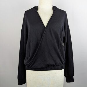 Beyond Yoga Hoodie Cross Your Heart Surplice V-Neck Elasticized Hem Black XS NWT